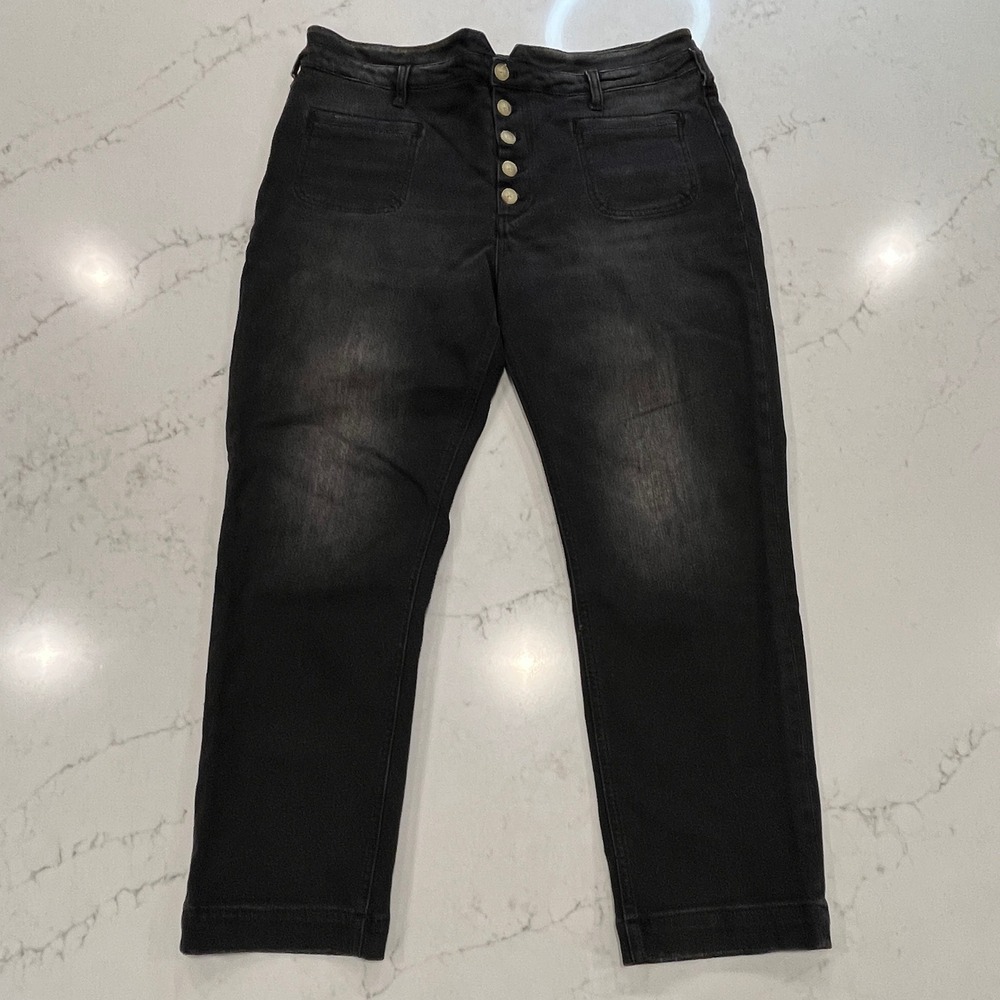Pilcro‎ Anthropologie High Rise Slim Jeans Womens 32 Black Button Fly Distressed